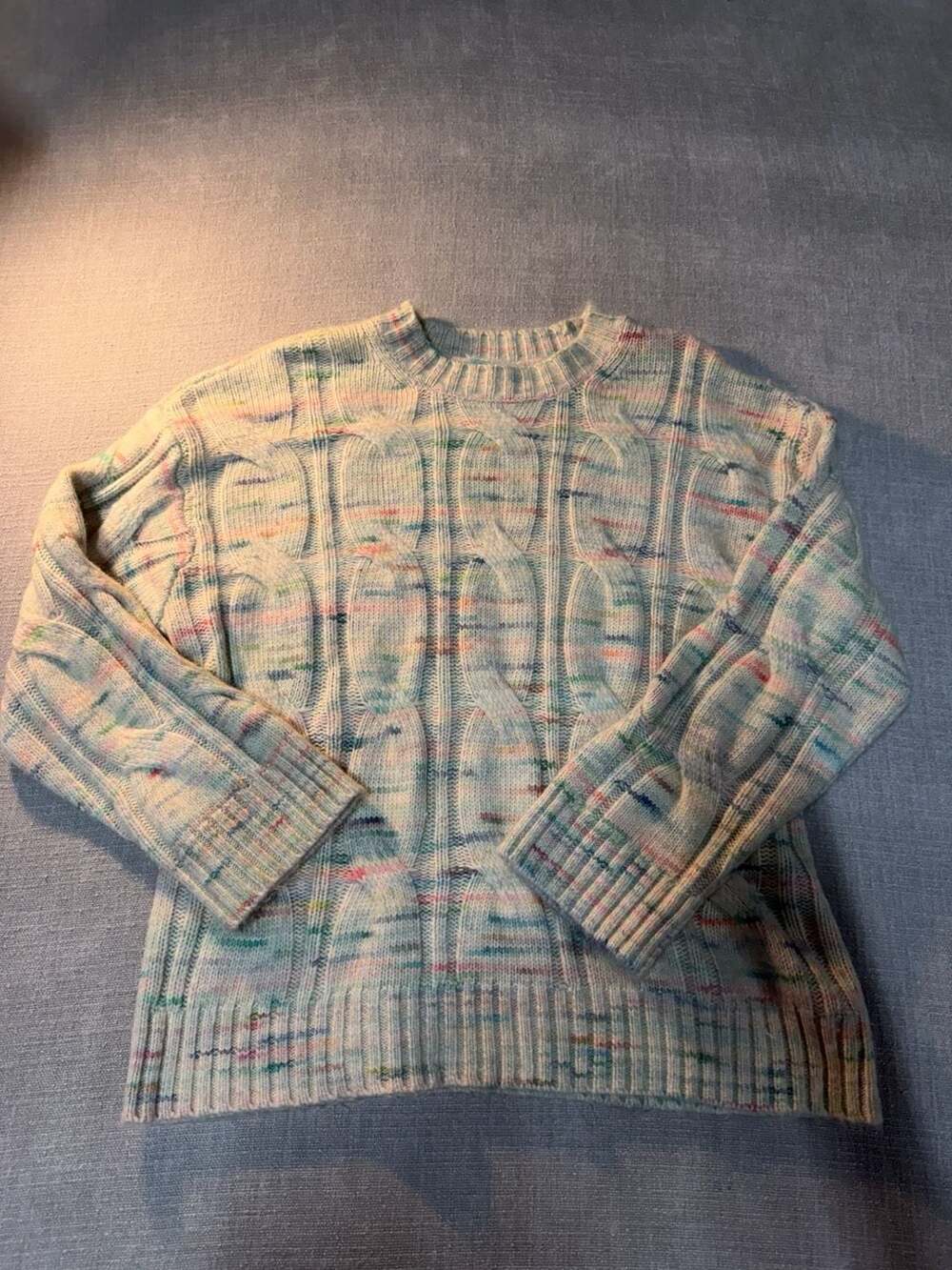 American Eagle Women's Multi-Colored Space Dye Cable Knit Crewneck Sweater